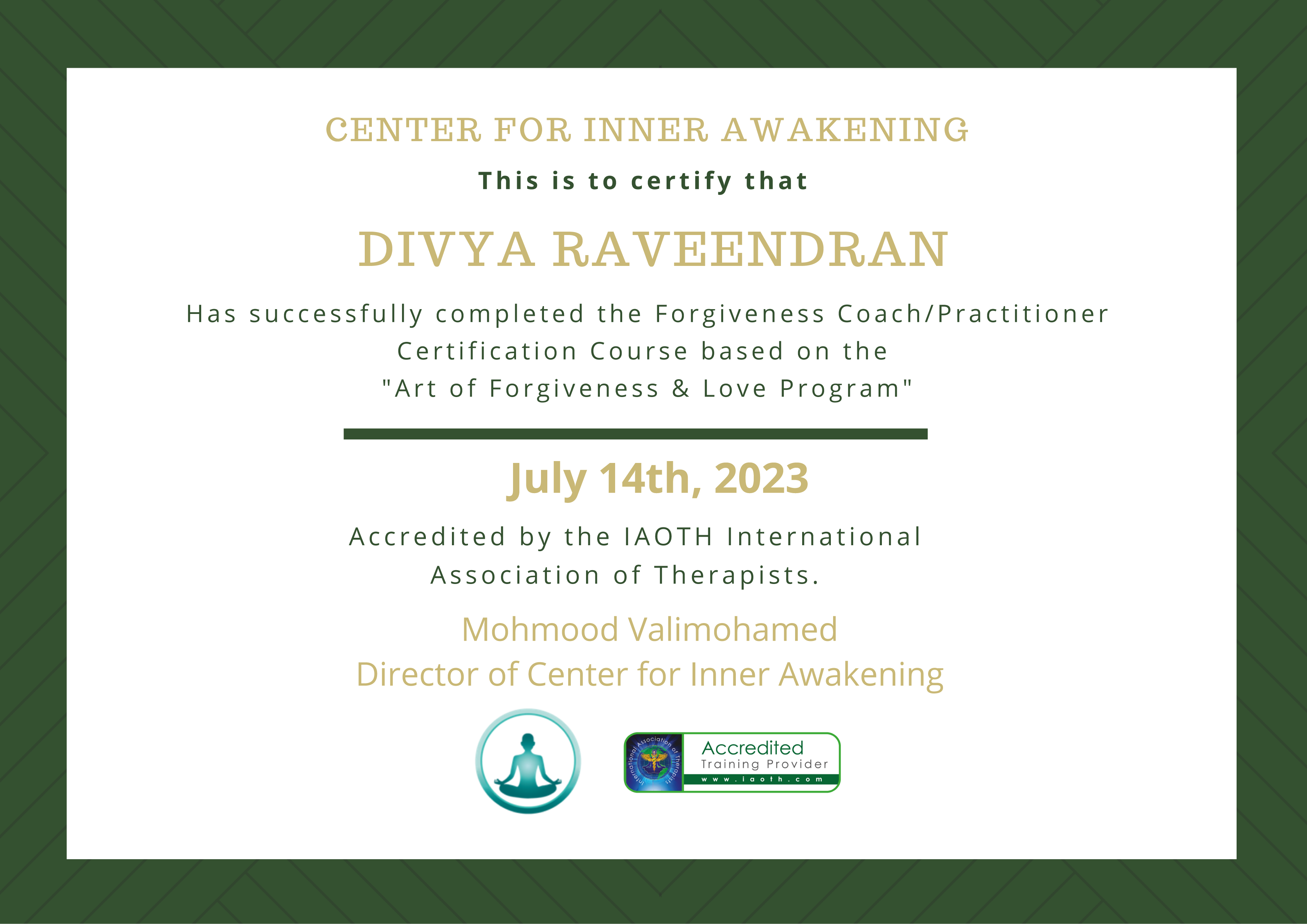 FORGIVENESS COACH/PRACTITIONER CERTIFICATION COURSE